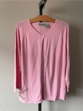 Y2K Vintage Penmans Pink Floral Embroidered Knit Button Down Cardigan Sweater